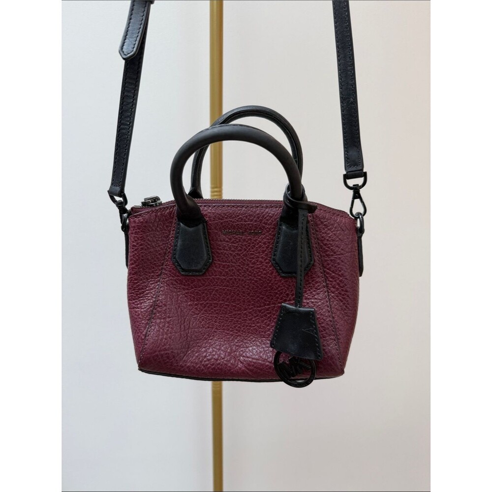 Michael Kors Mini Satchel Pebbled Crossbody Bag Purse Burgundy Red